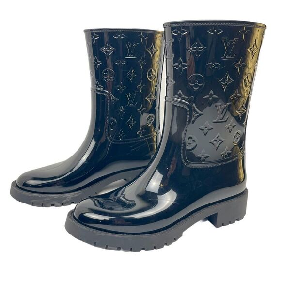 Louis Vuitton Black Mid-Calf Rain Boots Monogram Pattern Women’s Size 39 - Picture 1 of 16
